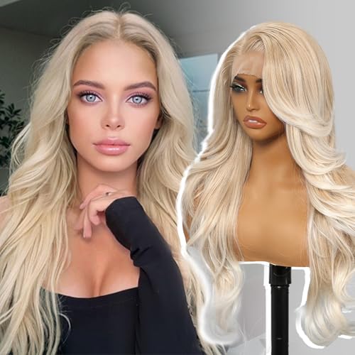 KOME Blonde Synthetic Lace Front Wig13x4 HD Lace Layered Wave Glueless Wigs for Women Daily Use 26IN